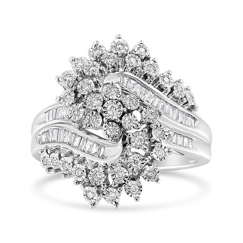 10K White Gold Diamond “S” Bypass Cocktail Ring – 1/2 CTW, Size 6