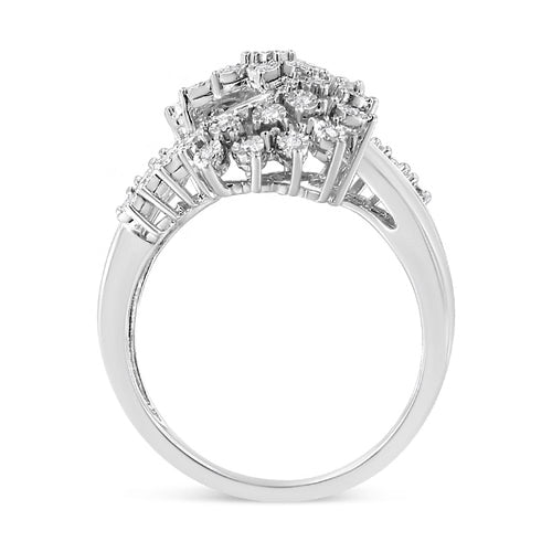 10K White Gold Diamond “S” Bypass Cocktail Ring – 1/2 CTW, Size 6