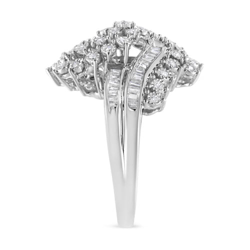 10K White Gold Diamond “S” Bypass Cocktail Ring – 1/2 CTW, Size 6