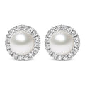 10K White Gold Cultured Pearl & Diamond Halo Stud Earrings – 4.5mm (1/7 CTW)