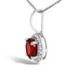 10K White Gold Red Garnet Halo Diamond Pendant Necklace – 1/10 CTW