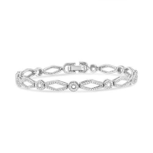 Vintage-Inspired Diamond Link Bracelet in 925 Sterling Silver – 1/2 CTW, 7 in