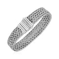 Woven Rope Bracelet in 925 Sterling Silver with White Sapphire Box Clasp – 7.25