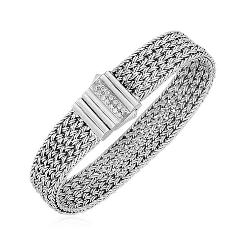 Woven Rope Bracelet in 925 Sterling Silver with White Sapphire Box Clasp – 7.25