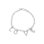 10K White Gold Diamond “LOVE” Charm Cable Chain Bracelet – 1/6 CTW, 7 in