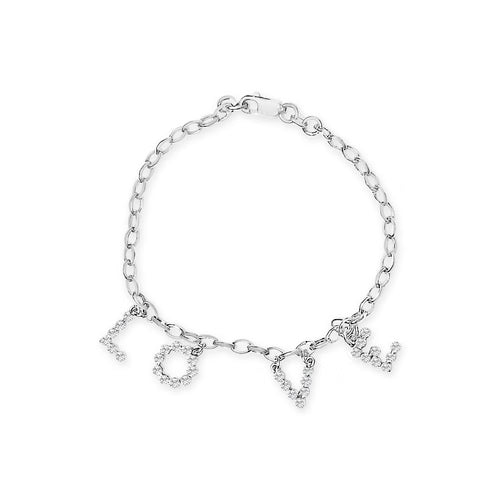 10K White Gold Diamond “LOVE” Charm Cable Chain Bracelet – 1/6 CTW, 7 in