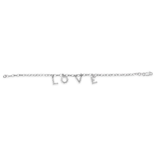 10K White Gold Diamond “LOVE” Charm Cable Chain Bracelet – 1/6 CTW, 7 in
