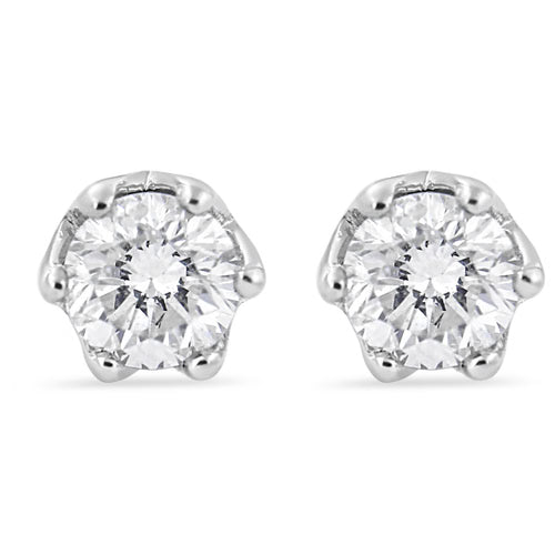 14K White Gold Round Diamond Crown Stud Earrings – 1/2 CTW
