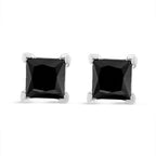 14K White Gold Princess-Cut Black Diamond Stud Earrings – 2.00 CTW