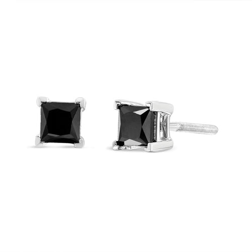 14K White Gold Princess-Cut Black Diamond Stud Earrings – 2.00 CTW