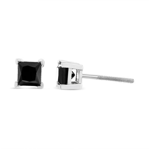 14K White Gold Princess-Cut Black Diamond Stud Earrings – 2.00 CTW